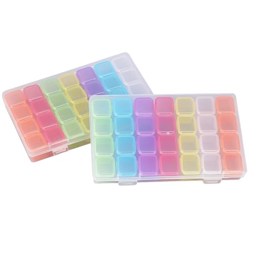 Image of Diamond Painting Storage Box 2-Pack - 56 Grids (28 per Box) Organizer Labels Included Colorful Plastic Containers for Rhinestones, Beads & DIY Crafts