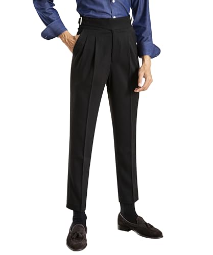 Men's Gurkha Naples Italian Old Money Style Corduroy No Need to tie a Belt High Waisted Dress Pants