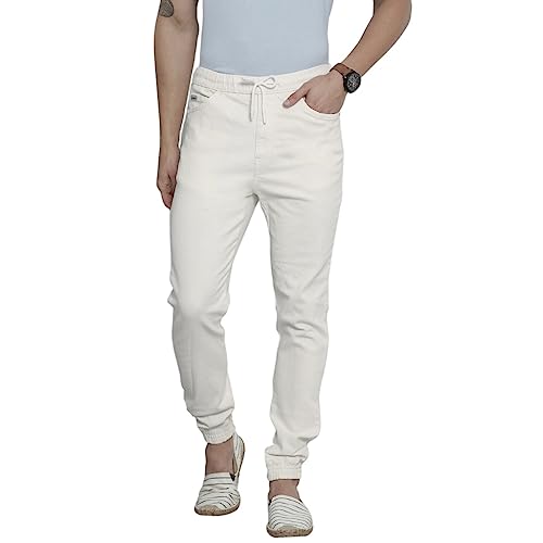 Image of The Indian Garage Co Men Slim Fit Solid Mid-Rise Stretchable Denim Joggers