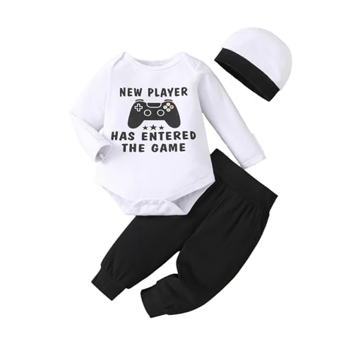 Image of MVUOCR Toddler Baby Boy's Outfits Fall Clothes Set Print Long Sleeve Pants Sets and Hat Soft Baby Coming Home Hospital Romper