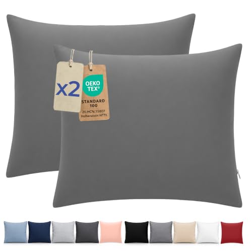 Dreamzie Kissenbezug 60x60 cm, Set mit 2 - Kissenbezüge aus Mikrofaser mit Reißverschluss - Für Kissen 60x60 cm - Kissenhülle Oeko-Tex, Anthrazit