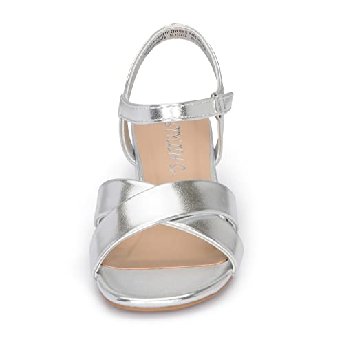 Image of STYLISH S KHLOE-K Little Girls Round Open Toe Criss Cross Ankle Hook and Loop Strap Low Block Heel Dress Sandals