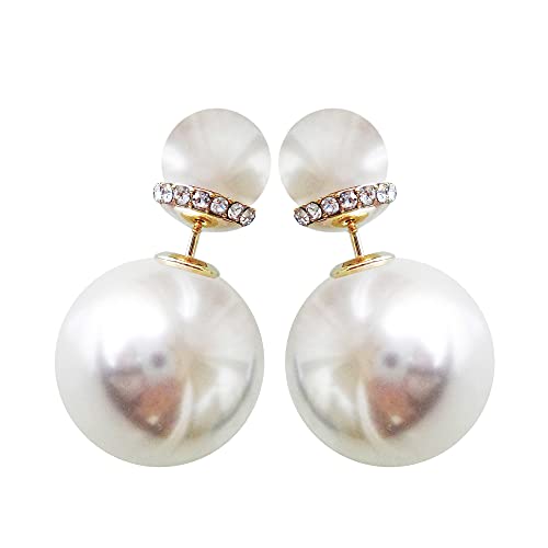 Navachi Boucles d'oreilles à vis plaquées or 18 carats avec perles d'imitation colorées double...