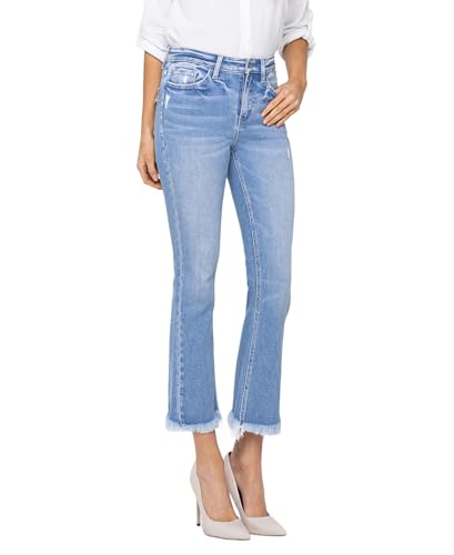 Flying Monkey High Rise Raw Hem Kick Flare Jeans Light Blue F5088-292