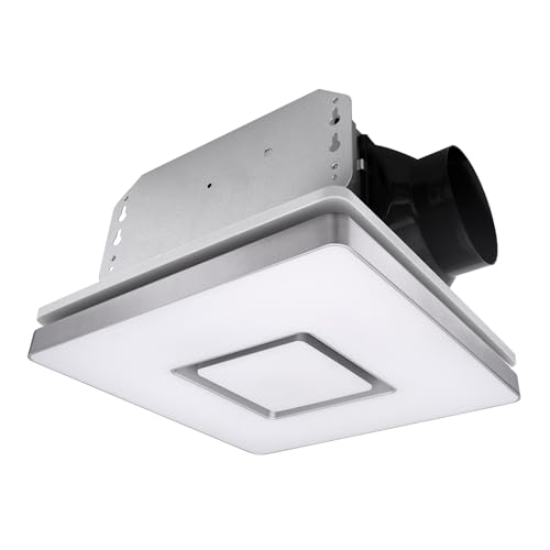 Image of Akicon Bathroom Exhaust Fan with Light, 90 CFM, 1.5 Sones Bath Celing Fan Light Combo, 15W Dimmable 3CCT LED Light with 5W Night Light Ventilation fan for Home, Square, Sliver