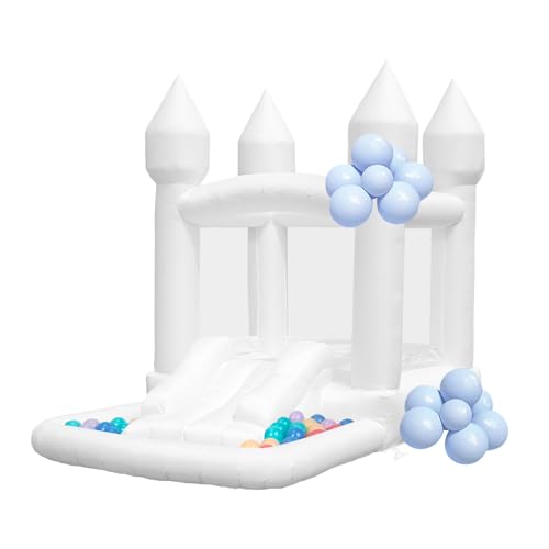 Small White Bounce House, Small Bounce House with Ball Pit, Bouncy Castle with Slide Blower Included, 9.5ft L x 6ft W x 7.9ft H, Bouncy House for Kids 3-6 Indoor Outdoor, Nice Gift for Kids