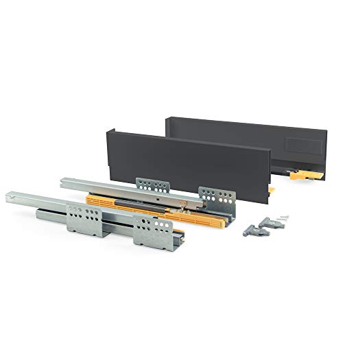 Emuca - Kit de cajón para cocina o baño con guias de extracción total y cierre suave, altura 138mm y profundidad 450mm, Gris antracita