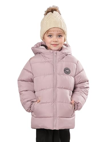 SOLOCOTE Toddler Girls Winter Coat Water Resistant Faux Down Filling Hooded Fleece Lined Little Kids Puffy Jacket