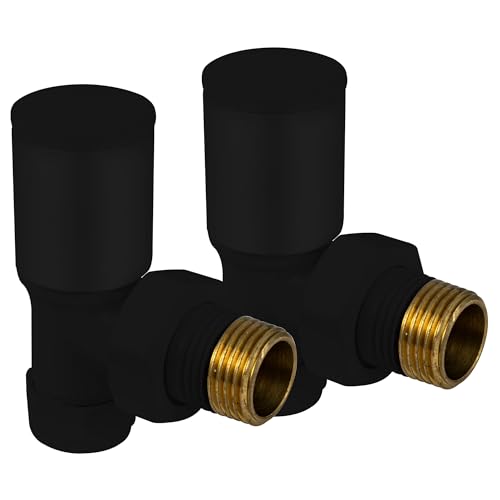 VANCOCO 2Pcs 1/2×15mm Matte Black Angled Radiator Valves Round Manual Radiator Valves Pair Standard Connection for Heated Towel Rail and Central Heating Modern Bathroom