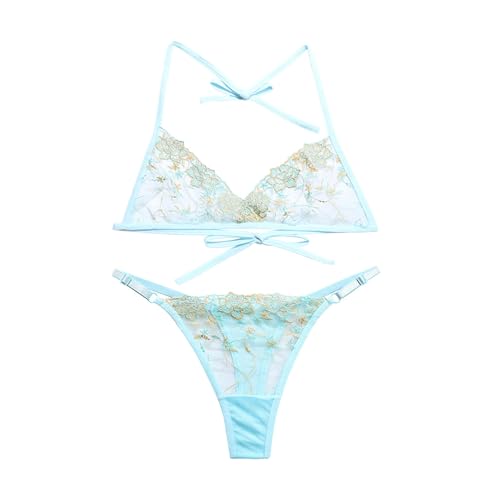 Image of SSoShHub Women Lingerie Set Lace Teddy Strap Babydoll Bodysuit Embroidery Bra and Panty Set