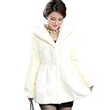 YuanDian Donna Autunno Inverno con Cappuccio Pelliccia Sintetica Giacca Slim Fit Tinta Unita Morbidi Caldo Manica Lunga Elegante Signora Pelliccia Ecologica Cappotto Bianco XL