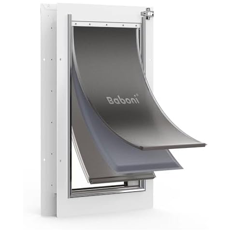 Baboni 3-Flaps Pet Door for Interior and Exterior Doors, Steel Frame and Telescoping Tunnel, Strong and Durable Dog Door (Pets Up to 100 Lb) -Large Cover