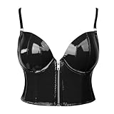 Charmian Women's Spaghetti Straps PU Leather Bustier Crop Top