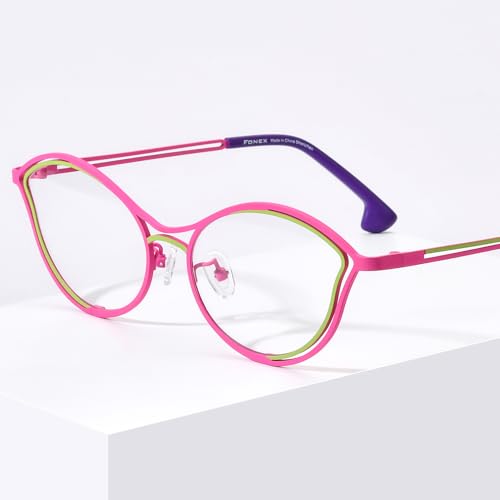 Image of FONEX Colorful Pure Titanium Glasses Frame Women Retro Round Eyeglasses