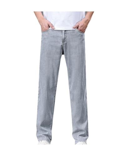 Mnjyihy Men's Summer Thin Jeans Loose Straight Stretch Business Large Size Denim Pants