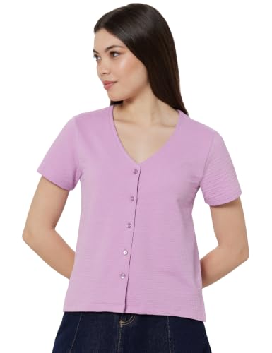 Image of Amazon Brand - Symbol Women's Seer Sucker V-Neck Knit Casual Shirt Top (Button Down | Regular-fit | Stylish) (Available in Plus Sizes)