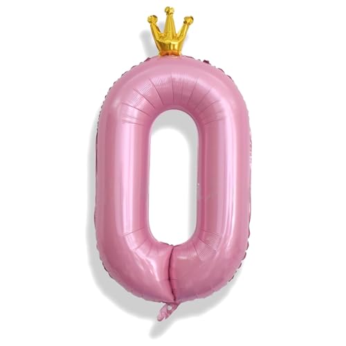 Image of Light Pink Number 0 Balloons for Girls, 40 Inch Foil Large Pastel Pink, Crown 0-9 Set Number Balloon for Women Birthday Party Baby Shower Anniversary Graduation New Year Party Decoration Supplies