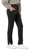 ODODOS Women's Modal Soft Split-Hem High Waist Pants with Pockets Adjustable Shockcord Casual Lounge Pants, Black, Small