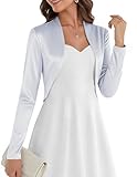 Belle Poque Women Long Sleeve Bolero Shrug Open Front Satin Jacket Ruffled Shrugs for Evening Dresses Formal White S