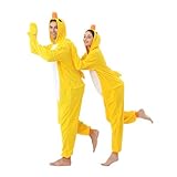 GOGOBOND Adult Onesie Pajamas, Unisex Adult Duck Halloween Costumes, Cosplay Fleece Animal Jumpsuit Sleepwear for Women Men (Yellow,Large