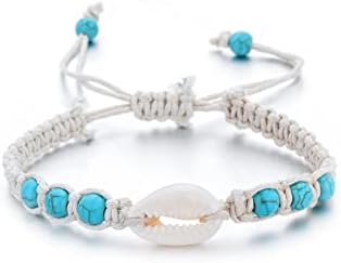 Natural Cowrie Shell Turquoise Bohemian Bracelet Handmade Women Adjustable Starfish Bead Anklet Beach Parties（Shell）