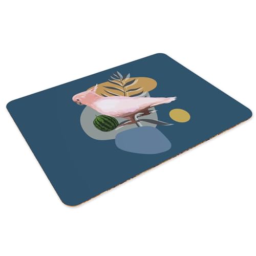 Sets de table bleu cacatoès en liège grand format 39,5x28,5 cm x4