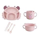 LAPYAPPE 6個 用食器 点入り 蟹デザイン仕切り皿付き 食洗機対応 素材使用 家用箸 スプーン付き 幼児向け食器