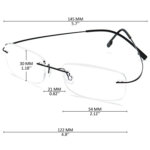 KOOSUFA Rimless Alloy Reading Glasses - Hingeless Lightweight Readers for Men and Women Black +3.0, 1x Black - Image 2