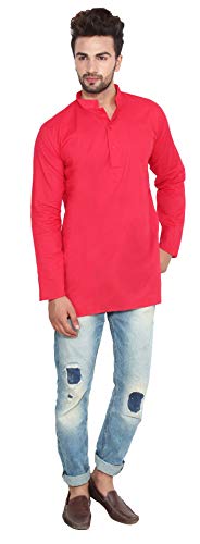 MapleClothing Baumwollkleid Mens Short Fischerhemd Indien Kleidung (Rot, XXL) Cover