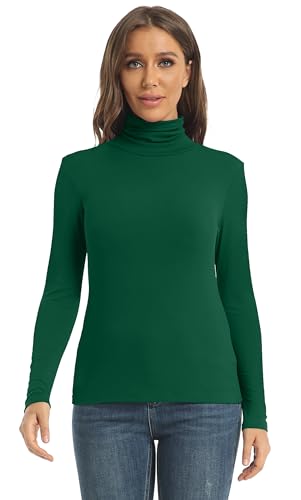 Image of Women's Casual Long Sleeve Turtleneck Tops Slim Fitted Lightweight Base Layer Shirts