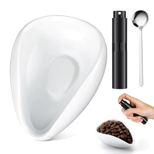 ポクミル コーヒー豆計量カップ スプーン とスプレーボトル セット 豆カップ コーヒー 計量カップ セラミック 計量トレイ コーヒーメジャー コーヒー粉 受け容器 微粉除去