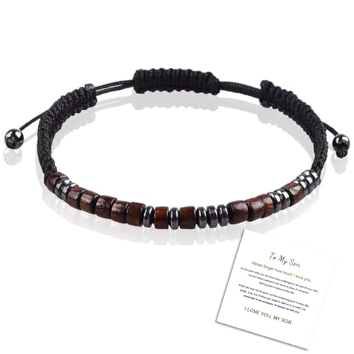 IKOPFLN Código Morse pulsera para el hijo,regalo para el hijo, de vuelta a los regalos de la escuela, de madera de cuerda pulsera,cumpleaños de Navidad