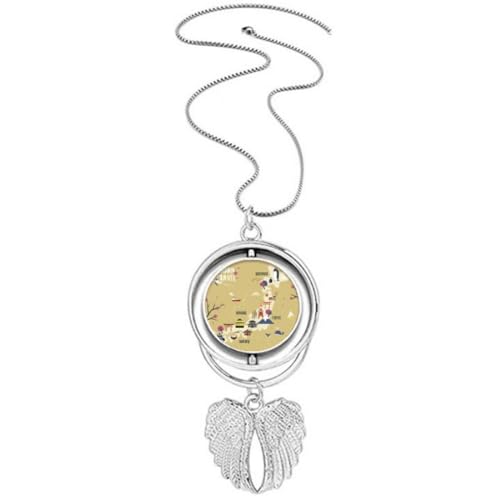 Collier carte de voyage japonaise et ailes d'ange en argent pour un style épuré