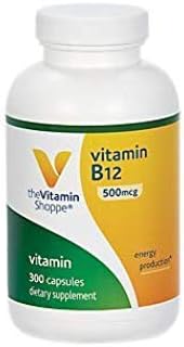 The Vitamin Shoppe Vitamina B12 500mcg – Apoya la producción de energía, suplemento dietético una vez al día – Vitamina B-12 (como cianocobalamina),