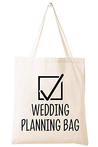 LIBIHUA Wedding Planning Tote Bag - Medium Natural Beige Cotton Canvas - Bridal Shower, Engagement, Newly Engaged Gift