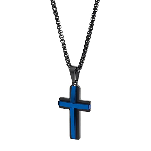 Edforce Stainless Steel Double Layer Cross Pendant Necklace for Men, 24" Box Chain3