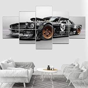 chyongshan Car Poster 5 Panel Canvas Printed Modern Wall Art Poster Home Decoration 150 x 80 cm with Frame