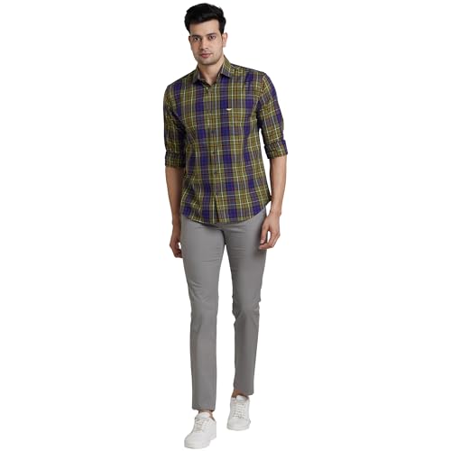 Image of Park Avenue Men's Mid Rise Print Pattern Neo Fit Cotton Blend Flat Regular Fit Front Chinos