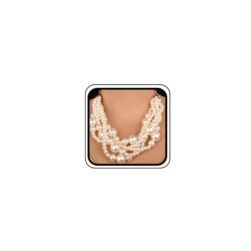 Wiwpar 2PCS Large Chunky Statement White Faux Pearl Bib Choker Necklace and Earring Set for Party Wedding Ladies (white)