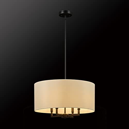 Globe Electric 67000065 4-Light Chandelier, Matte Black, Beige Fabric Shade, Ceiling Light, Chandeliers For Dining Room, Ceiling Light Fixture, Light Fixtures Ceiling Mount, Lights For Room Décor #TOP6