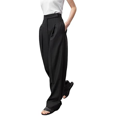 JEAAMKSSER Women’s Wide Leg Trousers Pants High Waisted Black Business Work Straight Leg Long Pants # Black L Cover