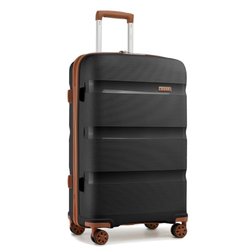 Image of Kono 28 Inch Hard Shell PP Luggage, 4 Spinner Wheels Suitcase, Black | Lightweight & Anti-Scratch Checked-Large Travel Trolley with TSA Lock for Travel Trips
