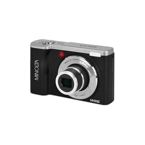 Minolta 56 Mega Pixels Dual Lens Point & Shoot Digital Camera with 5X Optical Zoom & 5K Ultra HD Video, Black Cover