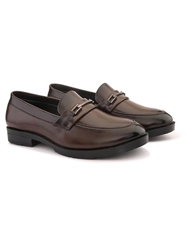 Image of STANPHORD Men Formal Loafer Shoes | Metal Accent Slip-On Moccasins | PU Leatherette Cushioned Anti-Slip | Office Party Business Casual Wear (TPSL 25024)