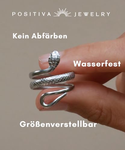Positiva Jewelry Schlangenring aus Edelstahl für Damen | Symbol für Erneuerung & Kraft | Wasserfest und Größenverstellbar | Kein Abfärben und Anlaufen | Inklusive eleganter Ringbox (Silber)
