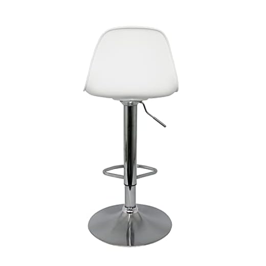 Banquetas de Cozinha, Bar, Salão de Festas, Bancada Giratória Alta com Regulagem de Altura, Amortecimento a gás, Base em Metal Cromado Cor Branca.