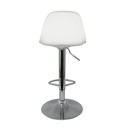 Banquetas de Cozinha, Bar, Salão de Festas, Bancada Giratória Alta com Regulagem de Altura, Amortecimento a gás, Base em Metal Cromado Cor Branca.