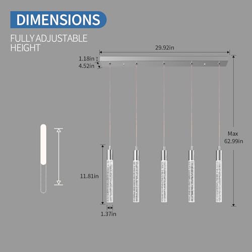 Image of Kitchen Island Lighting Modern Light Fixture Chrome Pendant Light Dimmable LED Chrome Finish Mini Crystal Pendant Lights for Dining Room Living Room(5-Light)