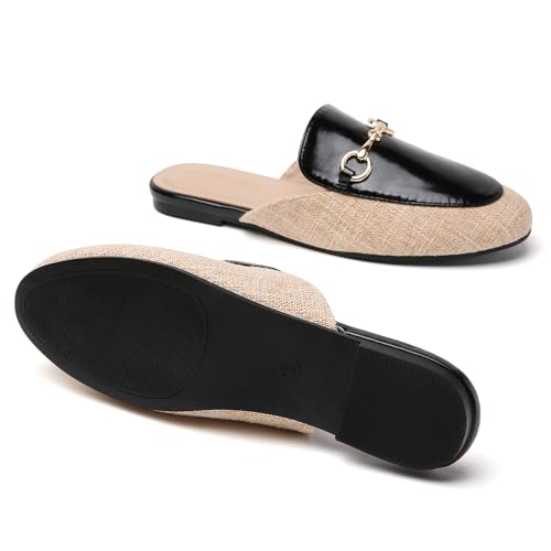 Image of Minorsu Buckle Mules for Women Flats Loafers Shoes for Work Office Business | Slip on,Round Toe,Backless,Slides, Casual