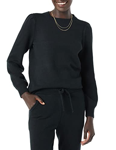 Amazon Essentials Women's Soft Touch Pleated Shoulder Crewneck Sweater, Black, Medium #TOP2